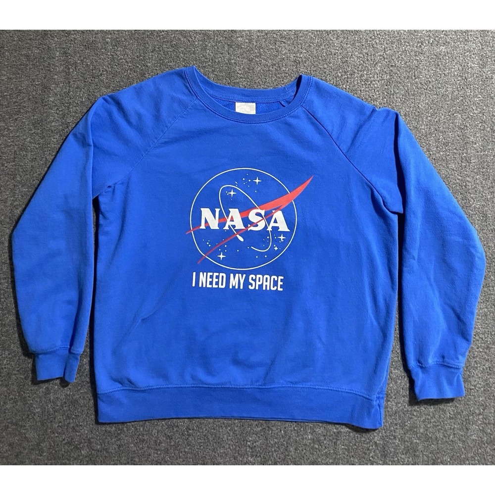 NASA Sweater Need My Space Logo Mens Blue Long Sleeve Cotton Blend Size L